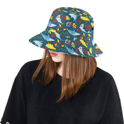 Scuba With Sharks Print Design LKS303 Unisex Bucket Hat