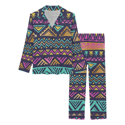 Multicolor Tribal aztec Women's Long Pajama Set