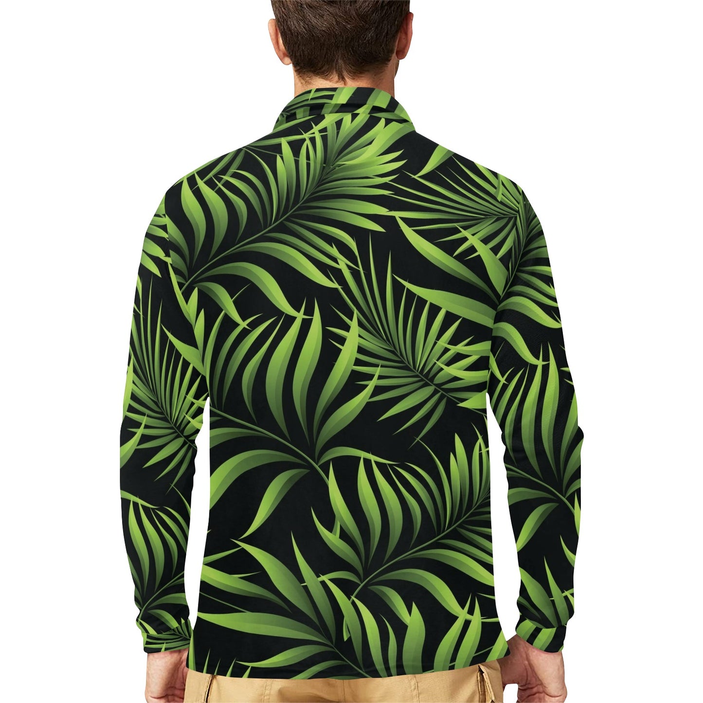 Palm Leaves Pattern Print Design PL07 Long Sleeve Polo Shirt For Men's