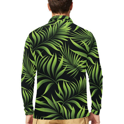 Palm Leaves Pattern Print Design PL07 Long Sleeve Polo Shirt For Men's