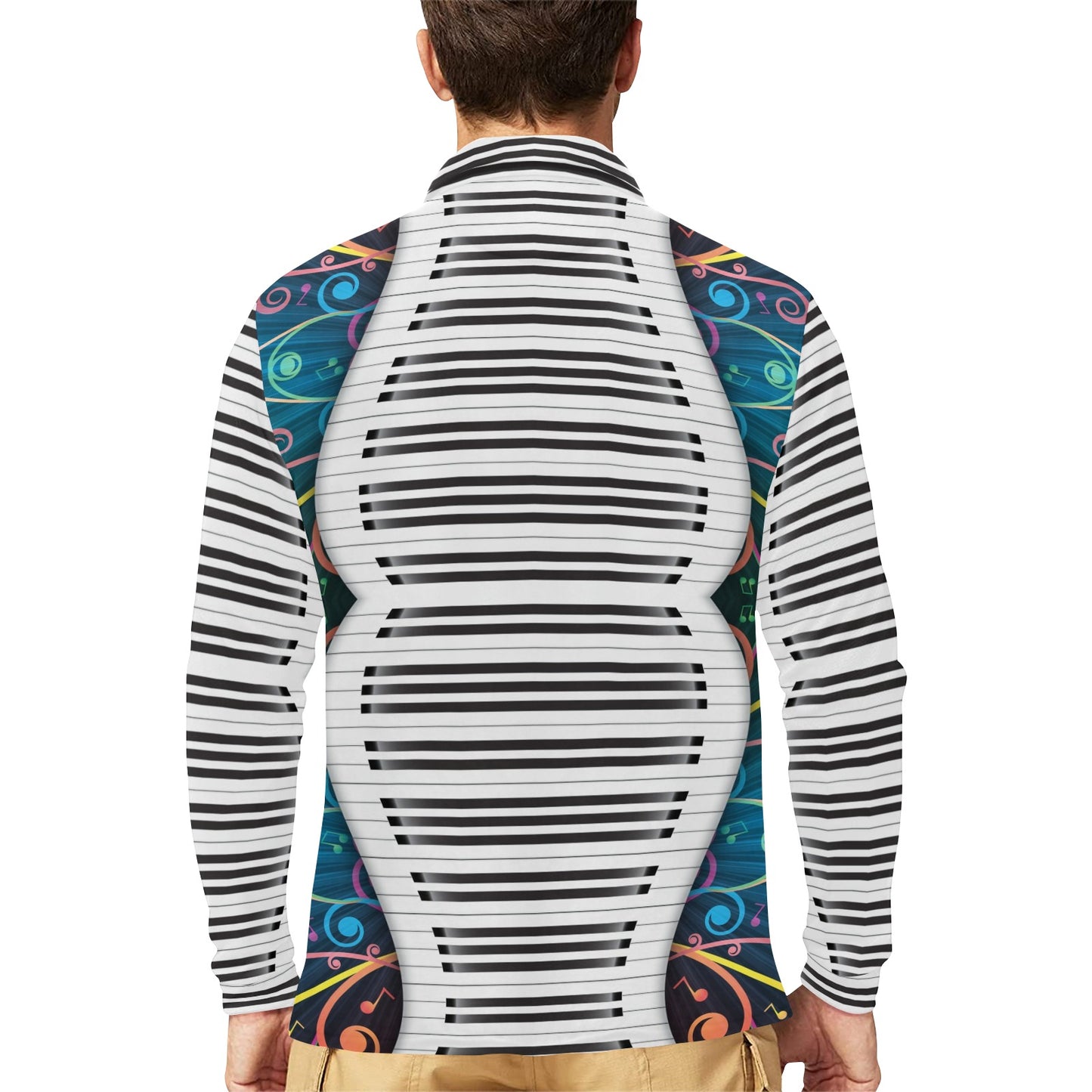 Piano Pattern Print Design 01 Long Sleeve Polo Shirt For Men's