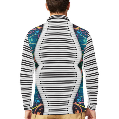 Piano Pattern Print Design 01 Long Sleeve Polo Shirt For Men's