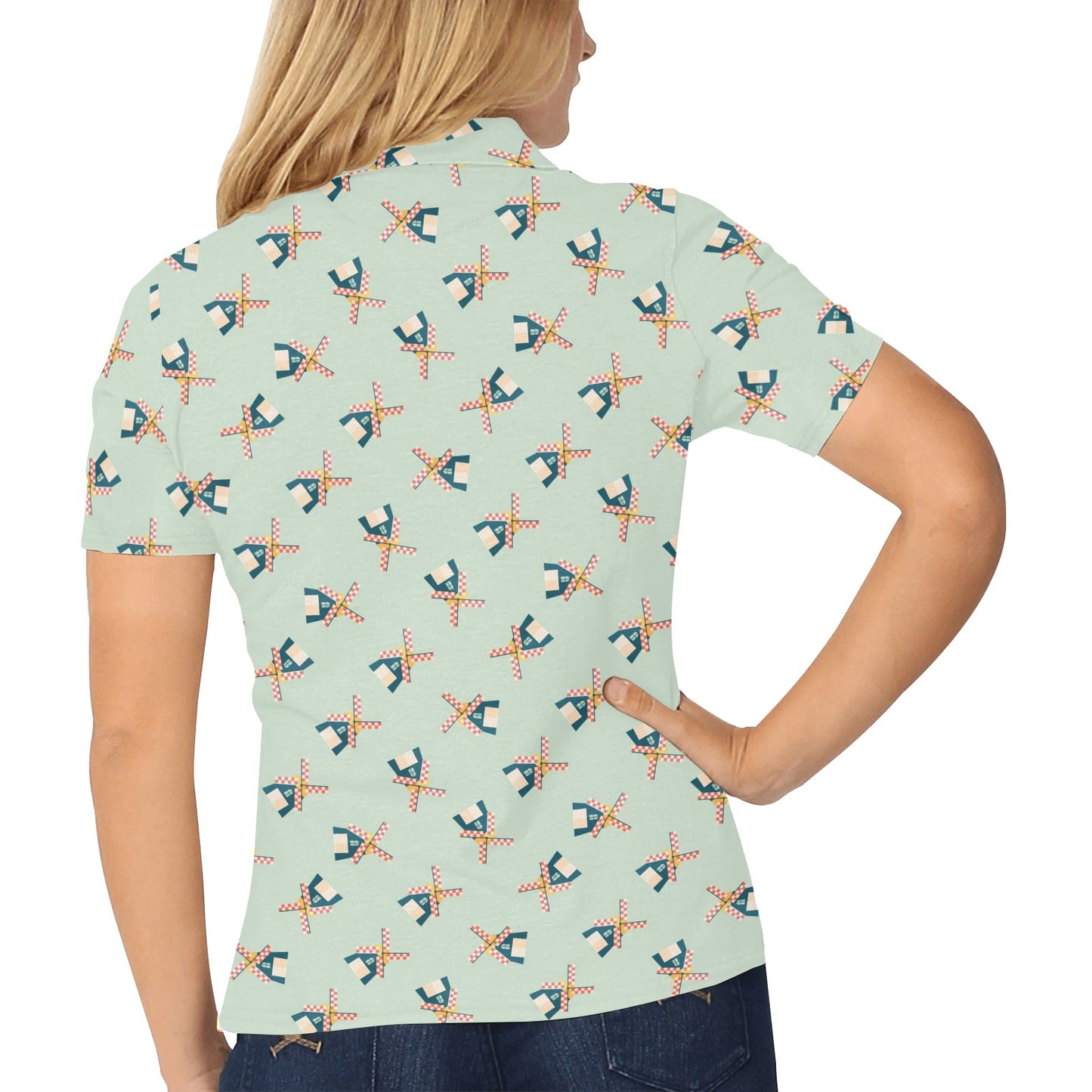 Windmill Pattern Print Design 02 Women's Polo Shirt