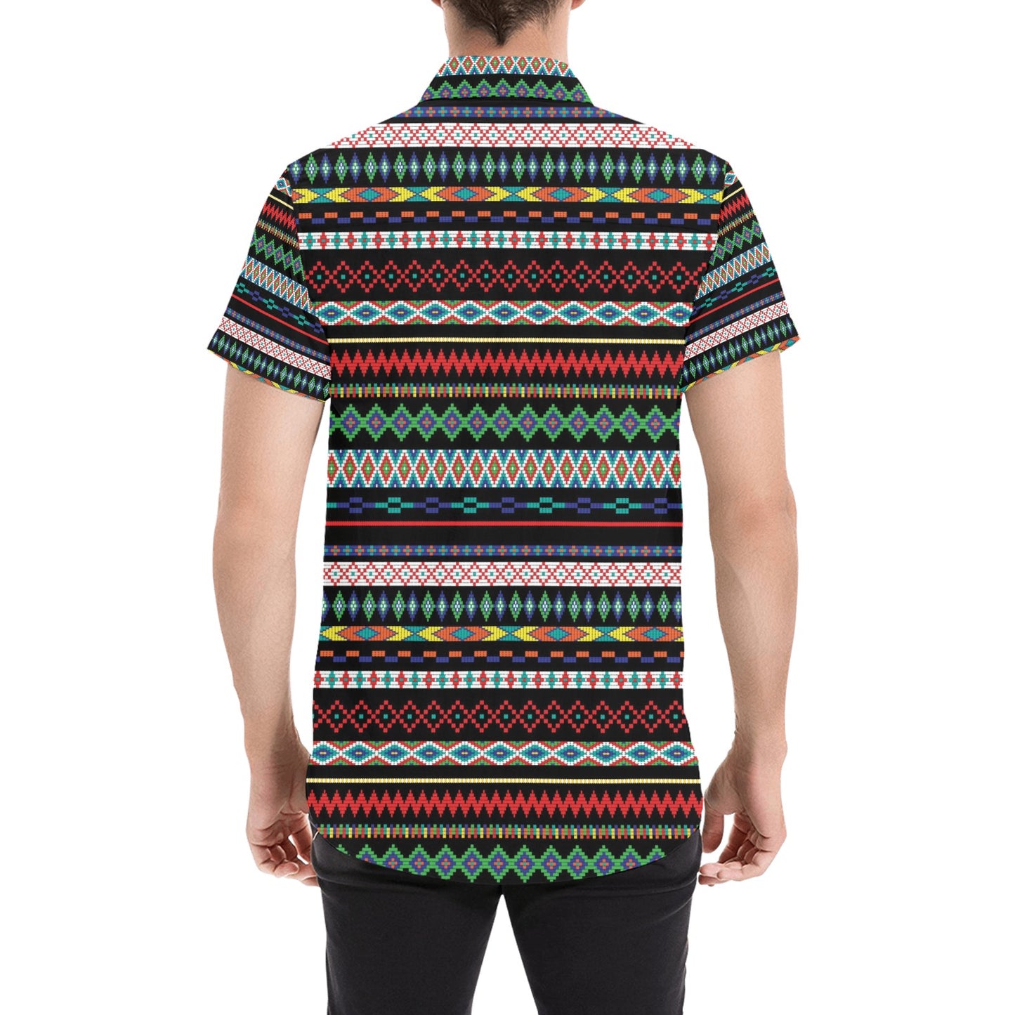 Southwest Pattern Print Design LKS302 Men Short Sleeve Button Up Shirt
