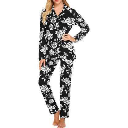 Rose Pattern Print Design RO013 Women's Long Pajama Set