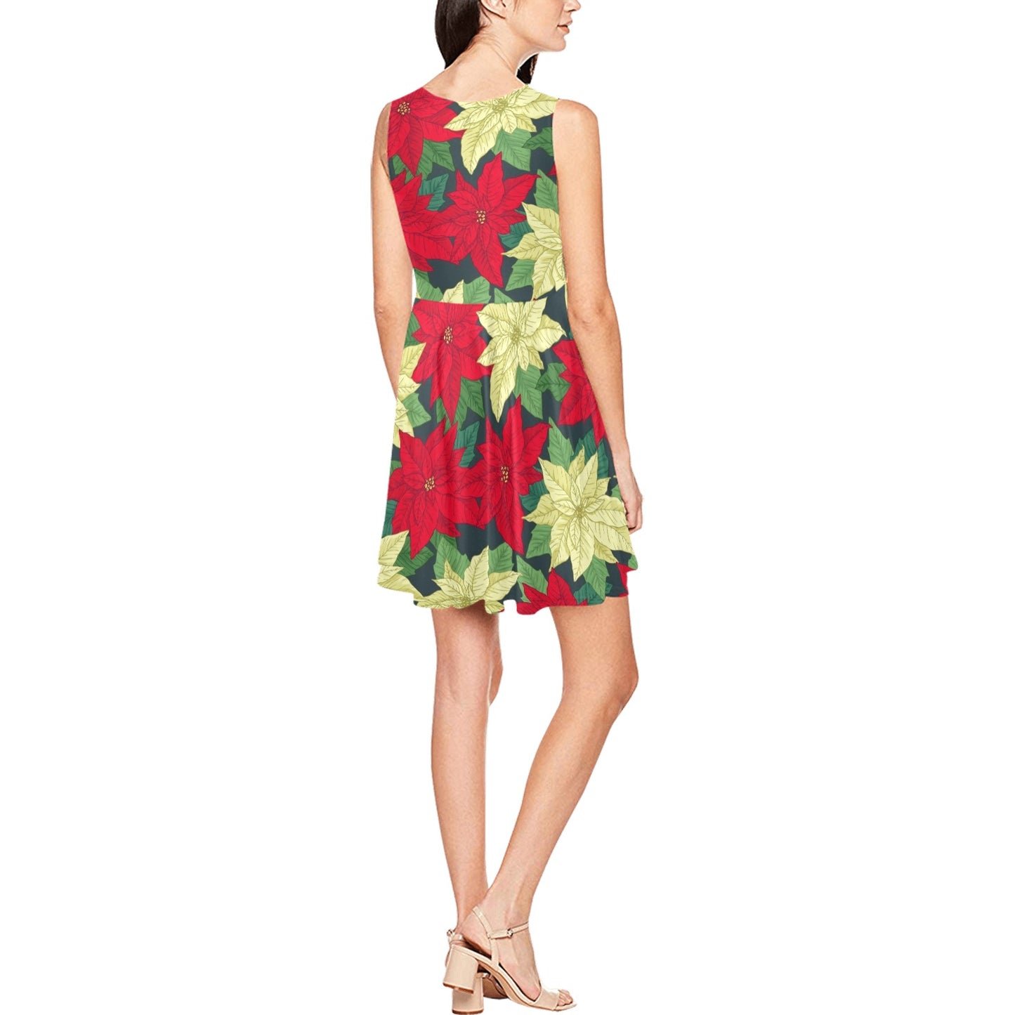 Poinsettia Pattern Print Design POT06 Sleeveless Dress