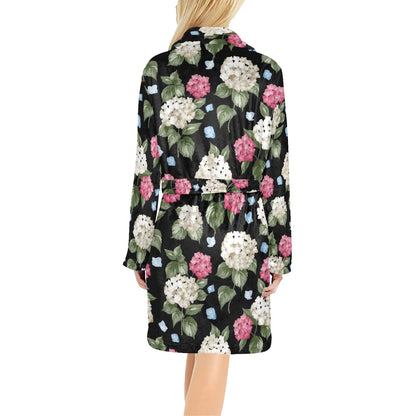 Hydrangea Pattern Print Design HD09 Women's Fleece Robe