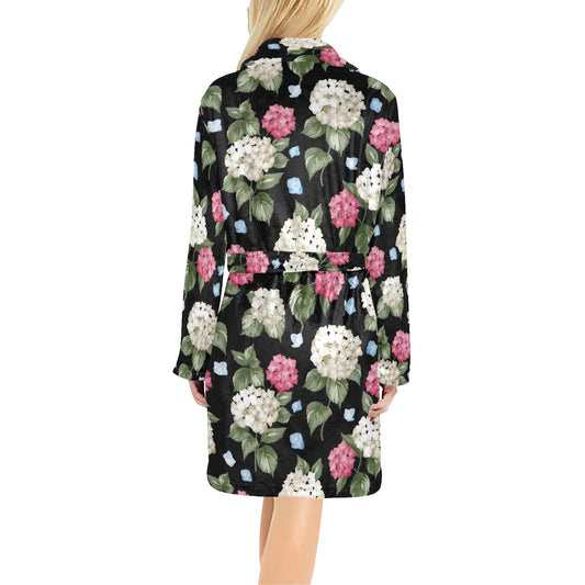 Hydrangea Pattern Print Design HD09 Women's Fleece Robe
