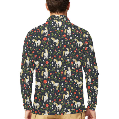 Unicorn Print Design LKS301 Long Sleeve Polo Shirt For Men's