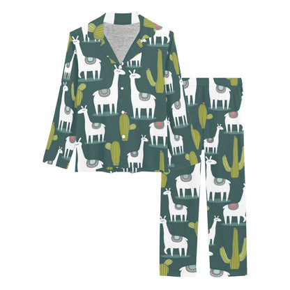 Llama Cactus Pattern Print Design 02 Women's Long Pajama Set