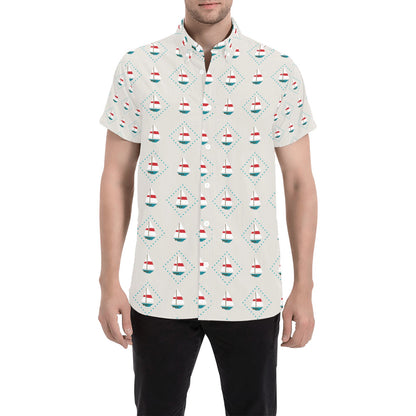 Sailboat Print Design LKS301 Men Short Sleeve Button Up Shirt