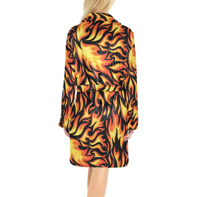 Flame Fire Design Pattern Women's Fleece Robe - JTAMIGO