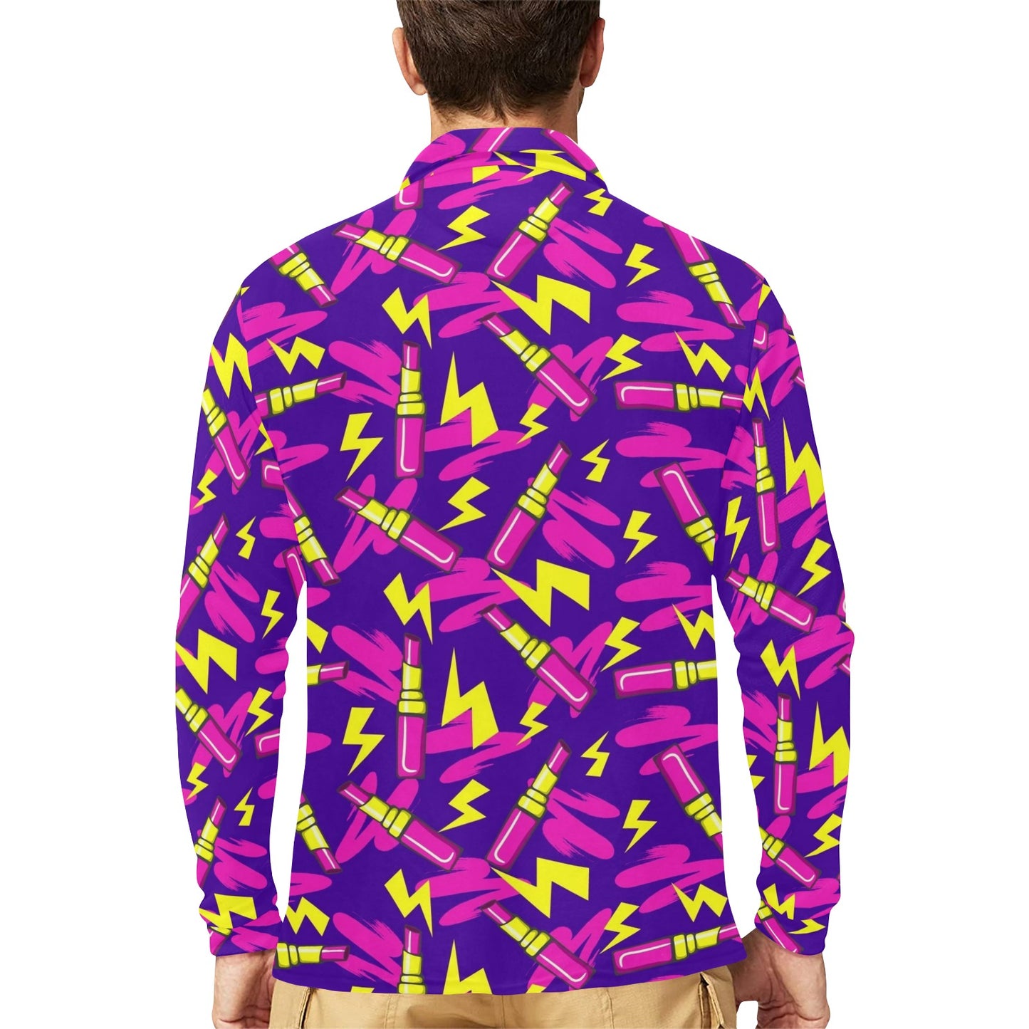 Lipstick Pattern Print Design LT04 Long Sleeve Polo Shirt For Men's