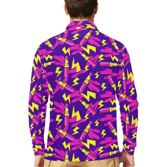 Lipstick Pattern Print Design LT04 Long Sleeve Polo Shirt For Men's