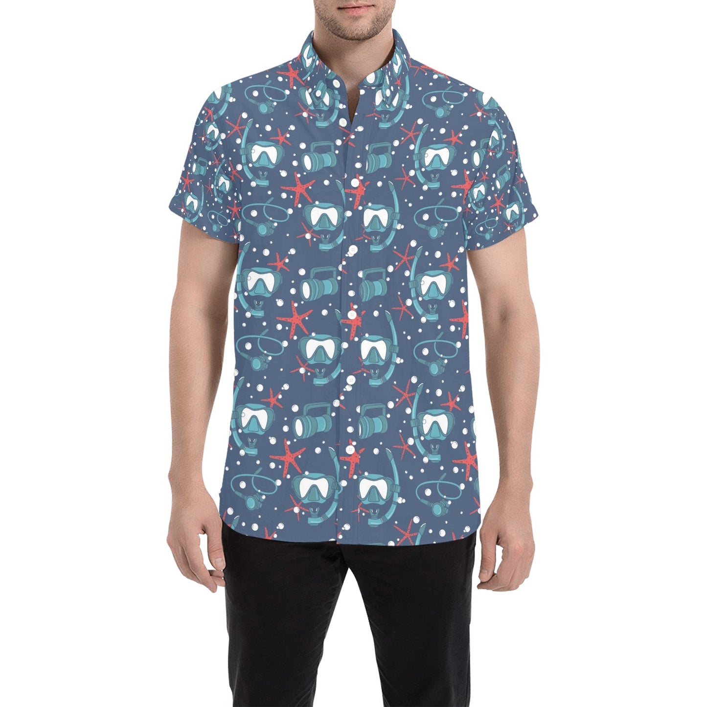 Scuba Equipment Print Design LKS302 Men Short Sleeve Button Up Shirt
