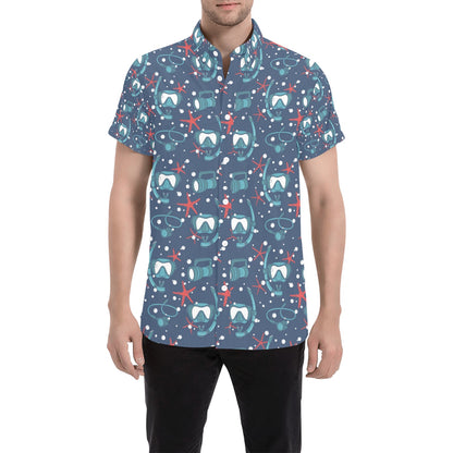 Scuba Equipment Print Design LKS302 Men Short Sleeve Button Up Shirt