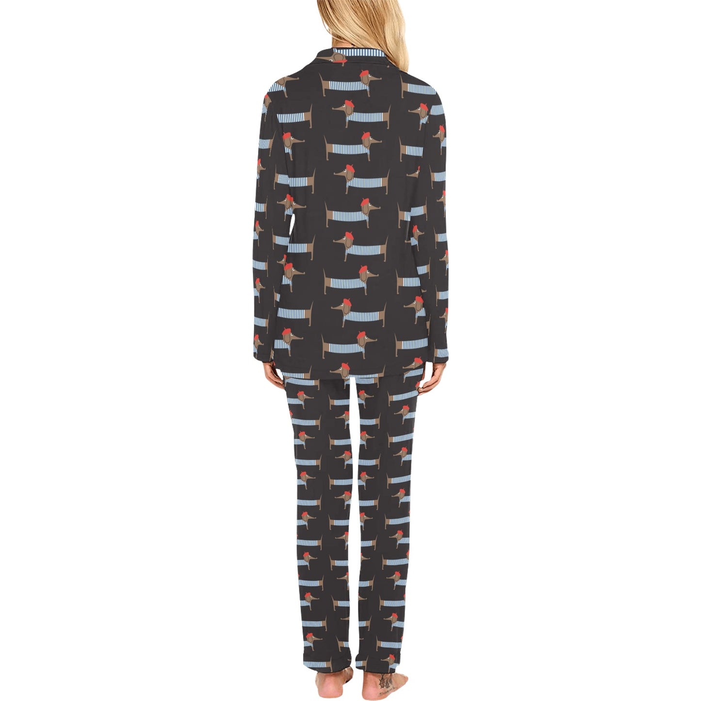 Dachshund Pattern Print Design 04 Women's Long Pajama Set