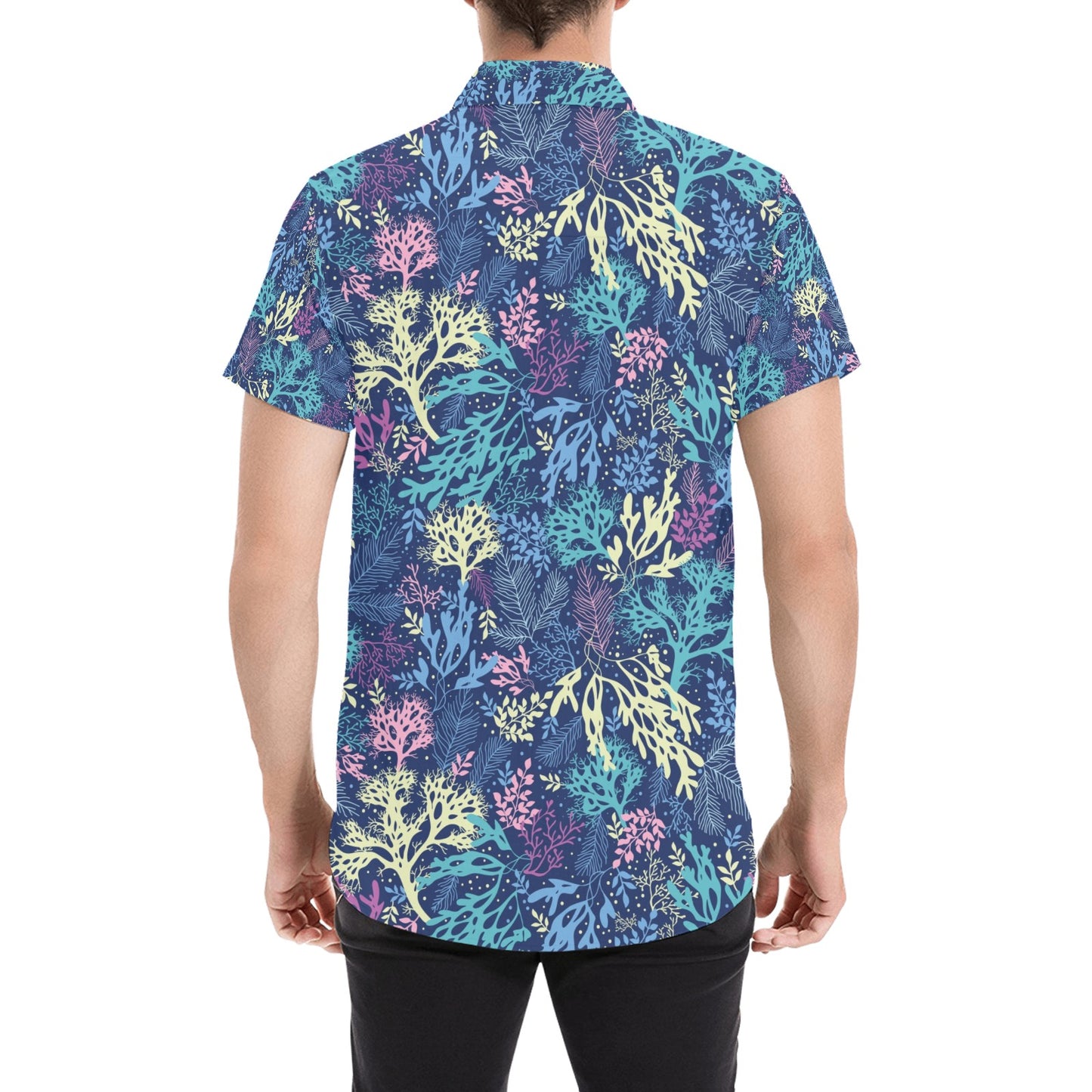 Seaweed Print Design LKS301 Men Short Sleeve Button Up Shirt