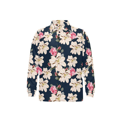 Lily Pattern Print Design LY04 Long Sleeve Polo Shirt For Men's