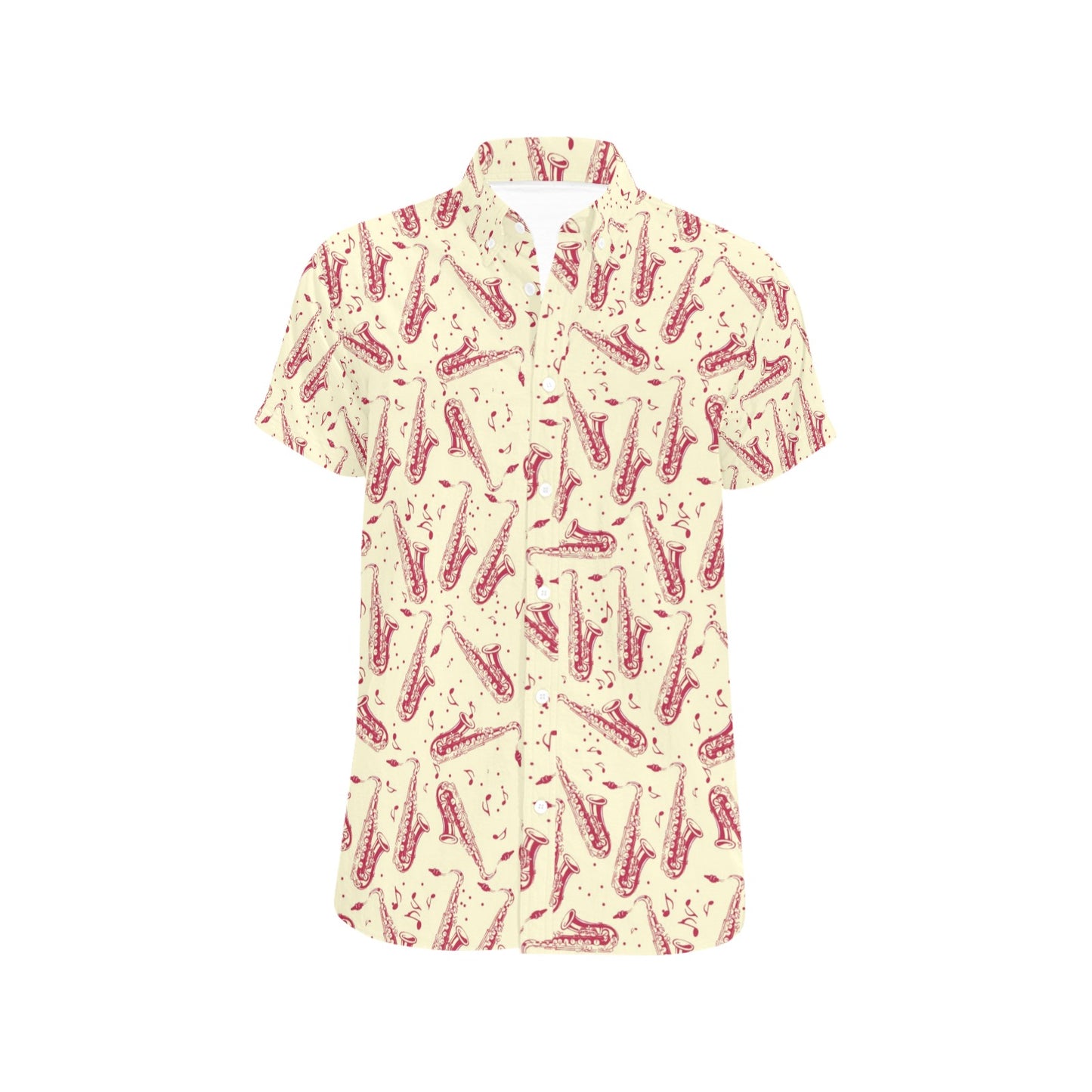 Saxophone Print Design LKS402 Men Short Sleeve Button Up Shirt