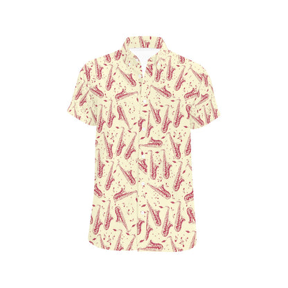 Saxophone Print Design LKS402 Men Short Sleeve Button Up Shirt