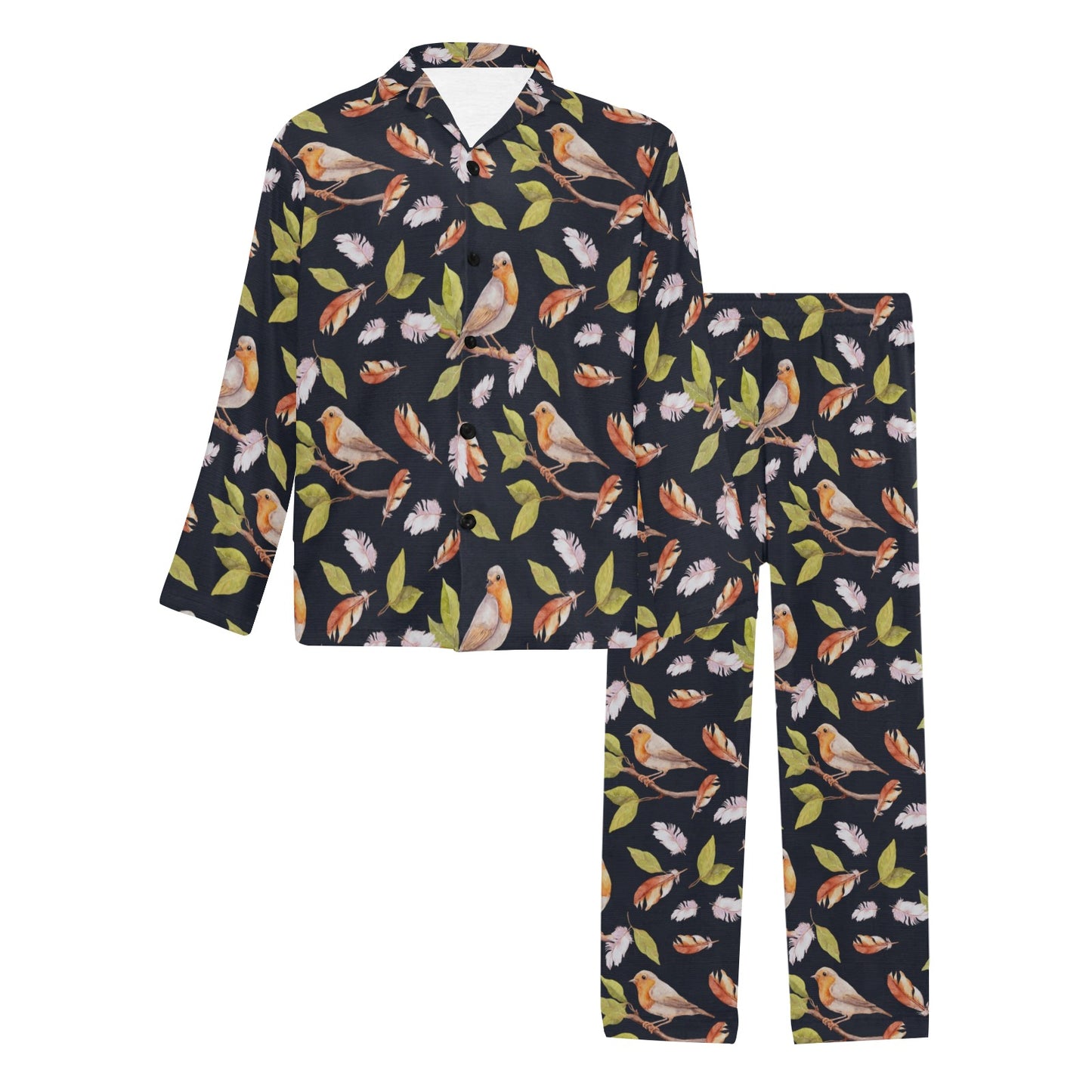 Birds Pattern Print Design 02 Men's Long Pajama Set