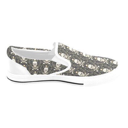 Skull King Print Design LKS307 White Slip Ons Canvas Women's Shoes