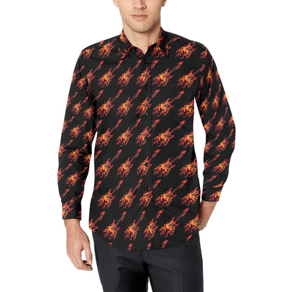 Electric Guitar Print Design LKS406 Men's Long Sleeve Dress Shirt