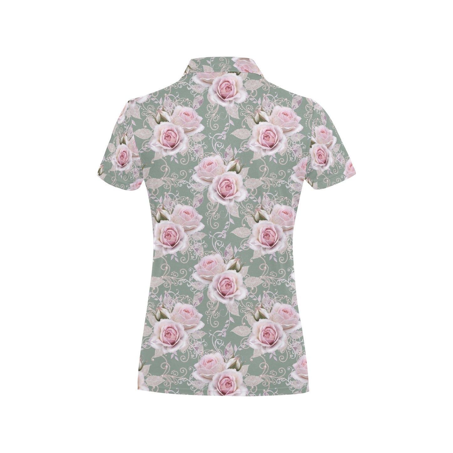 Rose White Pattern Print Design RO012 Women's Polo Shirt