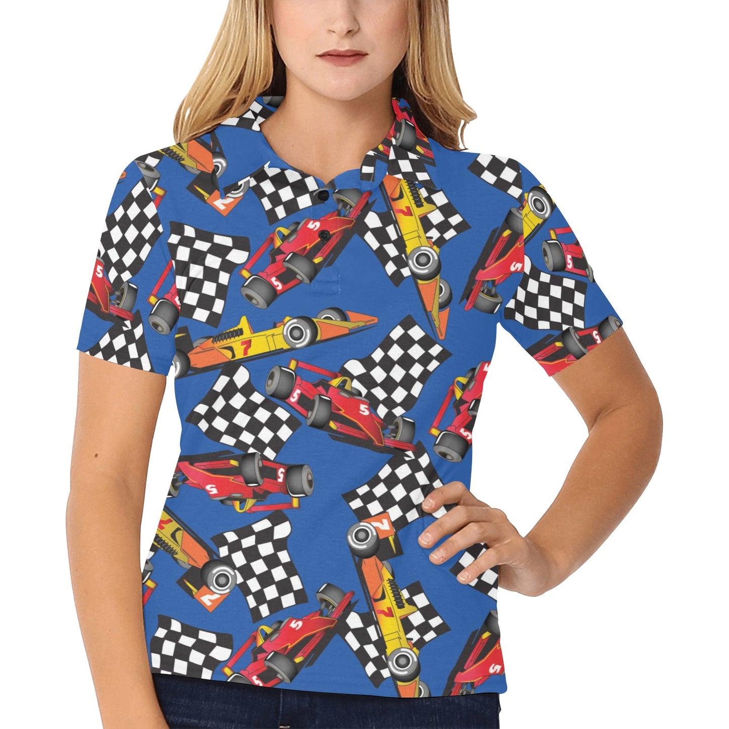 Racing Pattern Print Design A01 Women's Polo Shirt