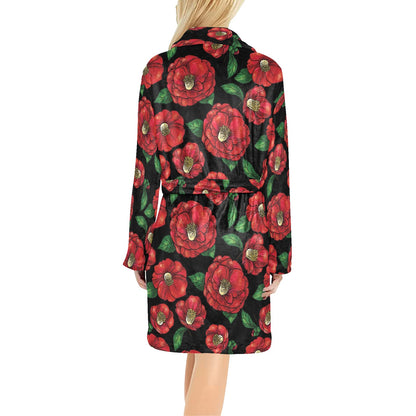 Camellia Pattern Print Design CM07 Women's Fleece Robe