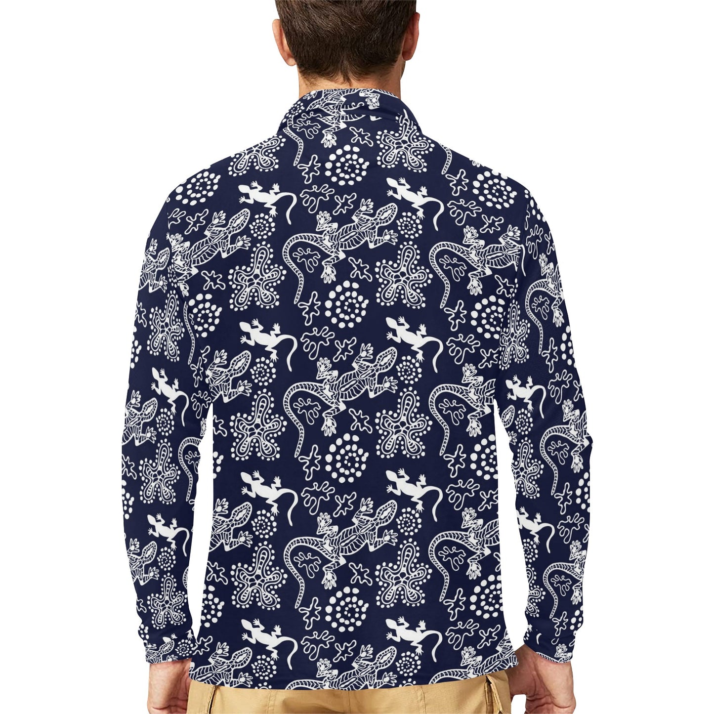 lizard Pattern Print Design 03 Long Sleeve Polo Shirt For Men's