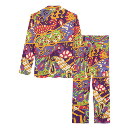 Funky Retro Pattern Print Design A04 Women's Long Pajama Set