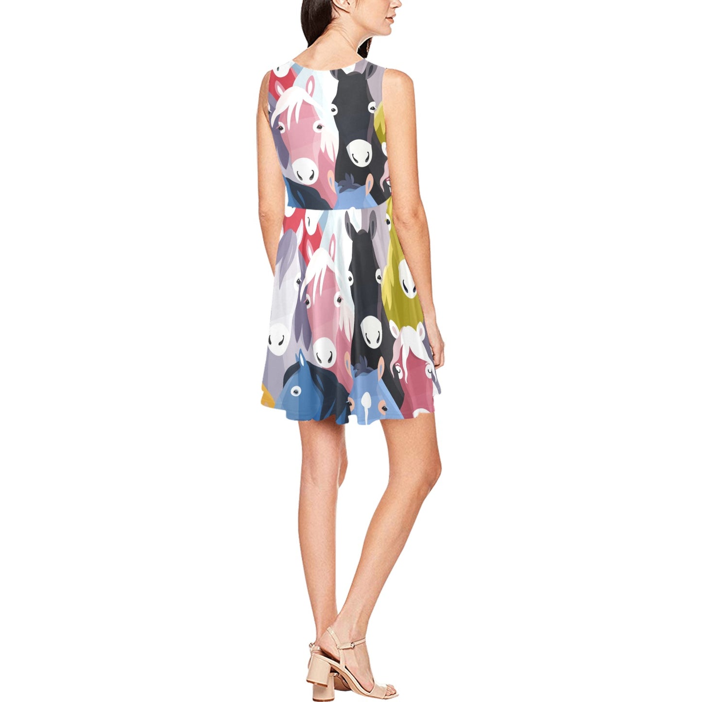 Colorful Horse Pattern Sleeveless Dress