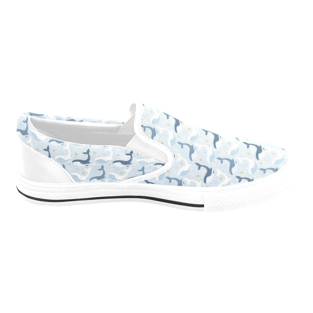 Whale Print Design LKS305 White Slip Ons Canvas Women's Shoes