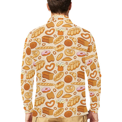 Bread Pattern Print Design 01 Long Sleeve Polo Shirt For Men's