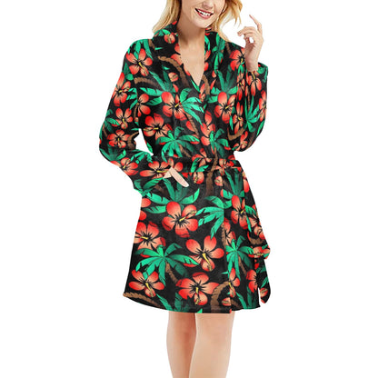 Hawaiian Themed Pattern Print Design H022 Women's Fleece Robe