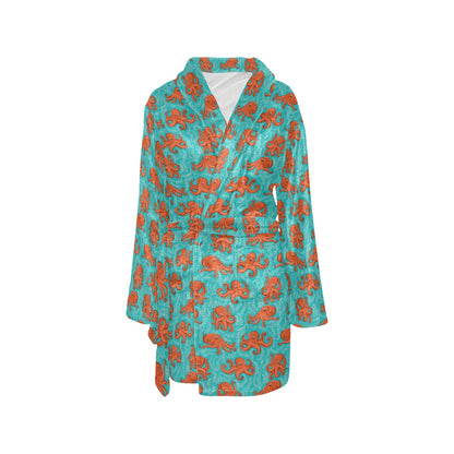 Octopus Cartoon Design Print Themed Women's Fleece Robe