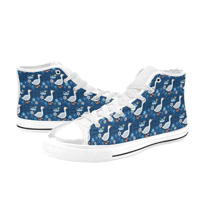 Goose Print Design LKS405 Men's High Top Canvas Shoes