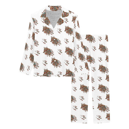 Aztec Wolf Pattern Print Design 02 Women's Long Pajama Set