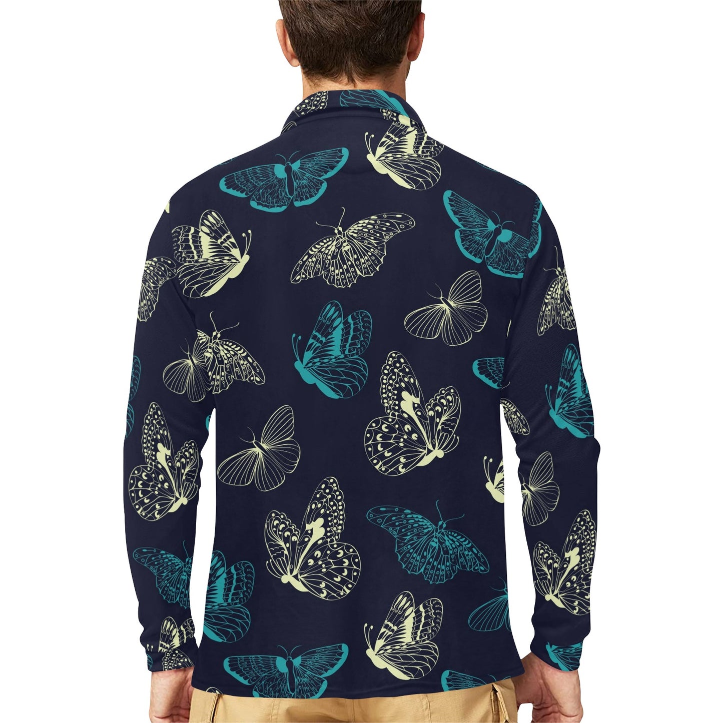 Monarch Butterfly Pattern Print Design 01 Long Sleeve Polo Shirt For Men's