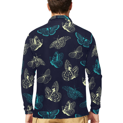 Monarch Butterfly Pattern Print Design 01 Long Sleeve Polo Shirt For Men's