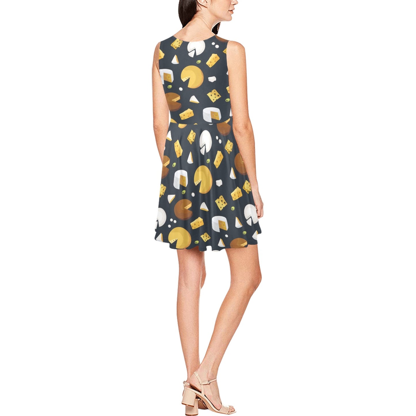 Cheese Pattern Print Design 03 Sleeveless Dress