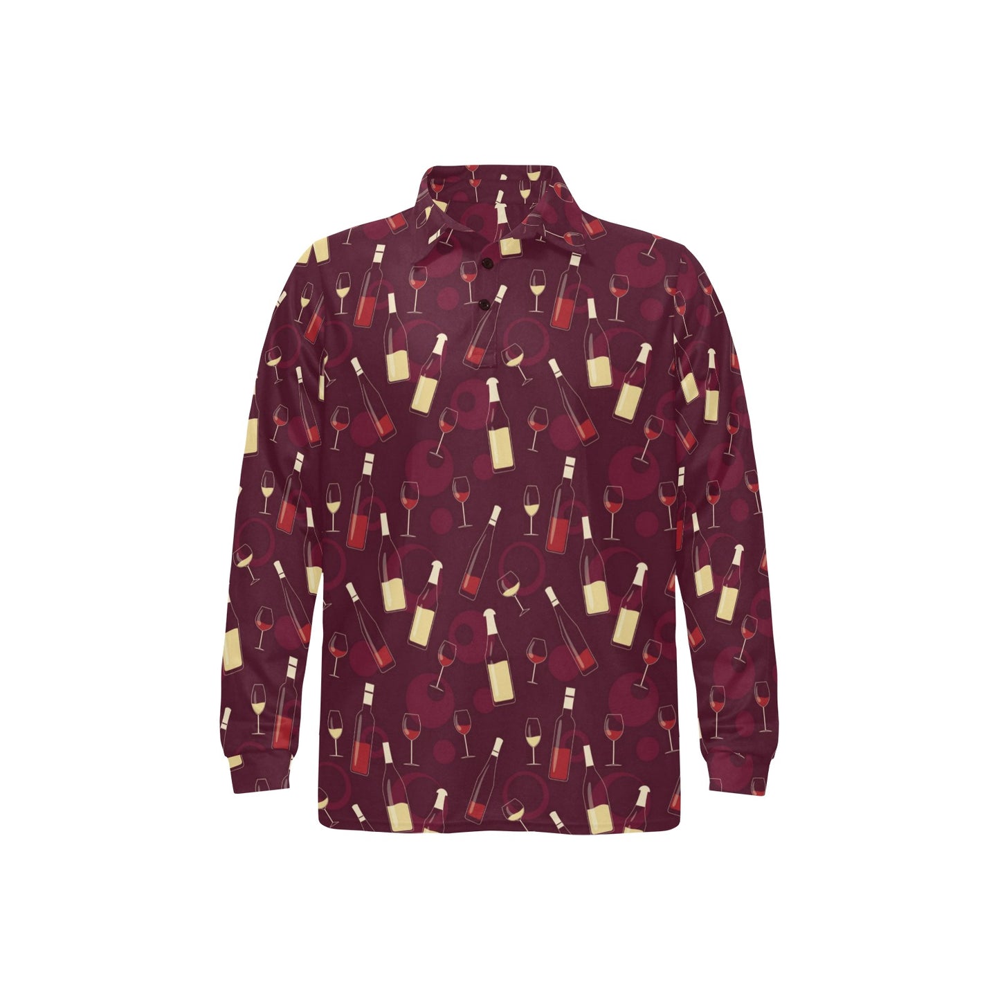 Wine Themed Pattern Print Long Sleeve Polo Shirt For Men's