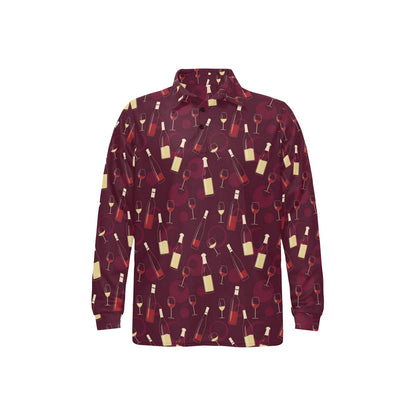 Wine Themed Pattern Print Long Sleeve Polo Shirt For Men's
