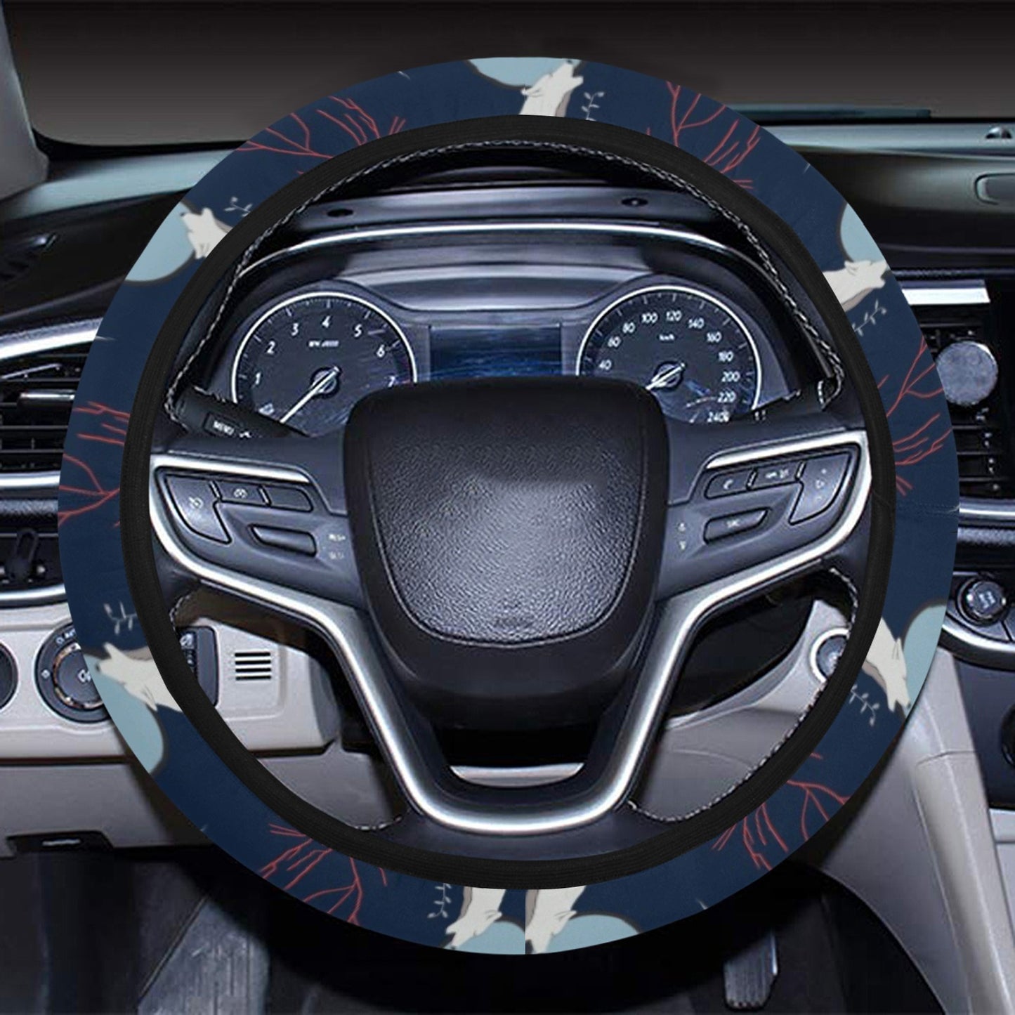 Wolf Moon Print Design LKS304 Steering Wheel Cover with Elastic Edge
