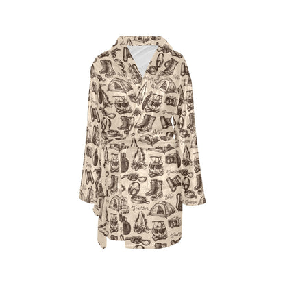 Camping Pattern Print Design 01 Women's Fleece Robe