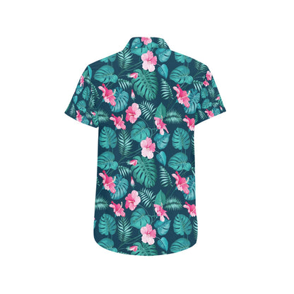 Summer Floral Print Design LKS301 Men Short Sleeve Button Up Shirt