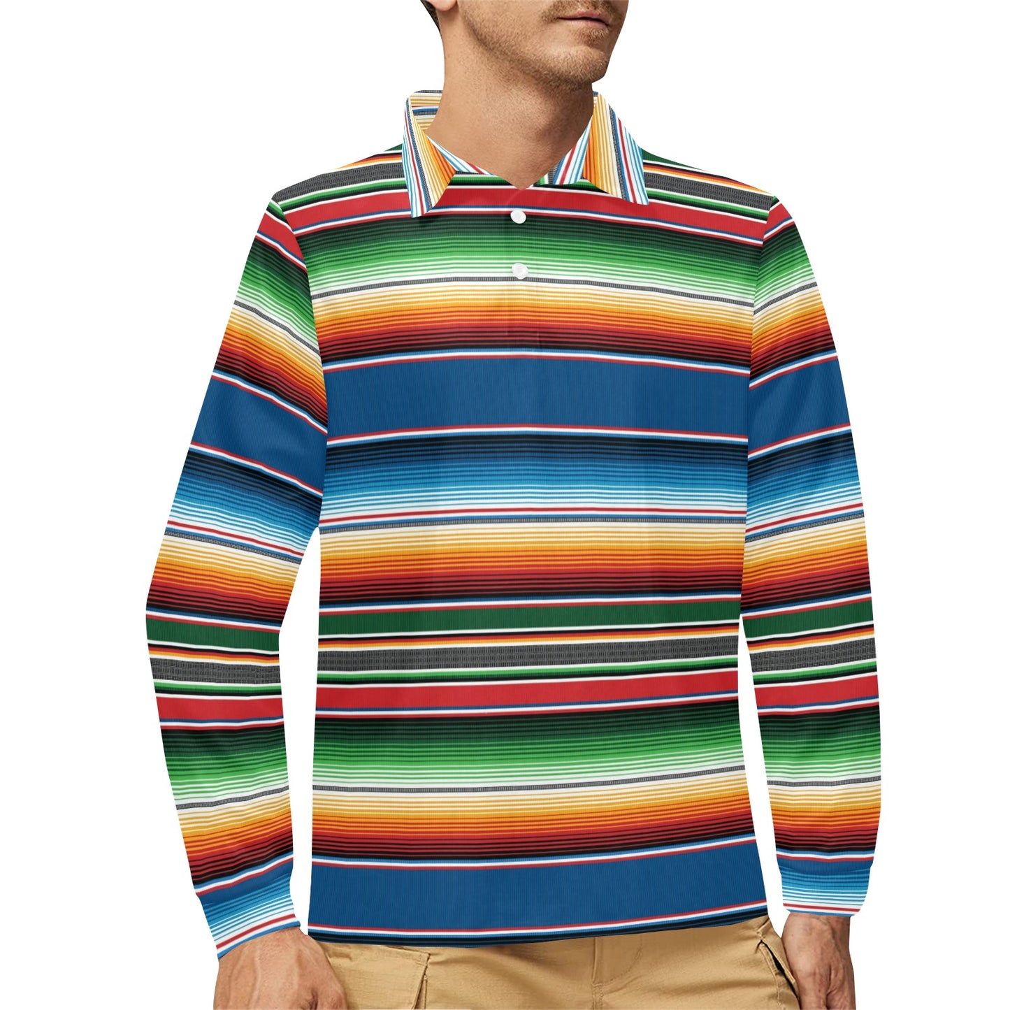 Serape Print Design LKS303 Long Sleeve Polo Shirt For Men's