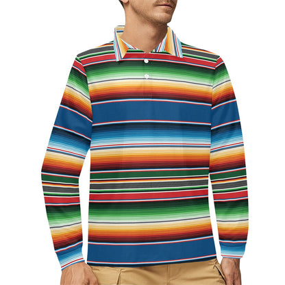 Serape Print Design LKS303 Long Sleeve Polo Shirt For Men's